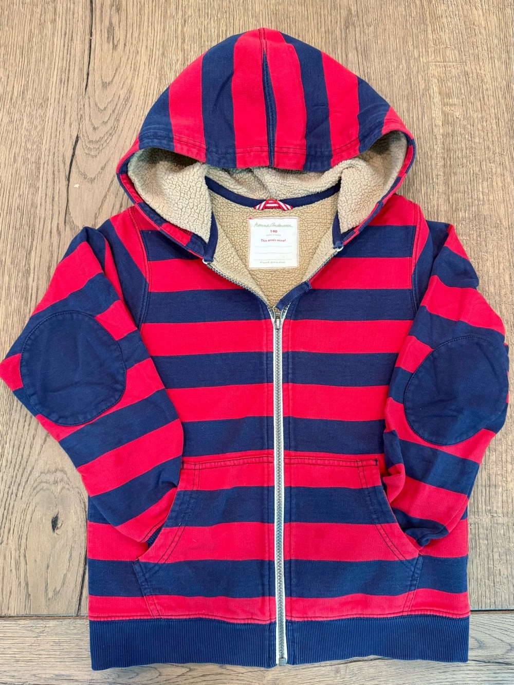 Hanna Andersson Sherpa-Lined Stripe Zip Hoodie Jacket Size 140 (US 10)